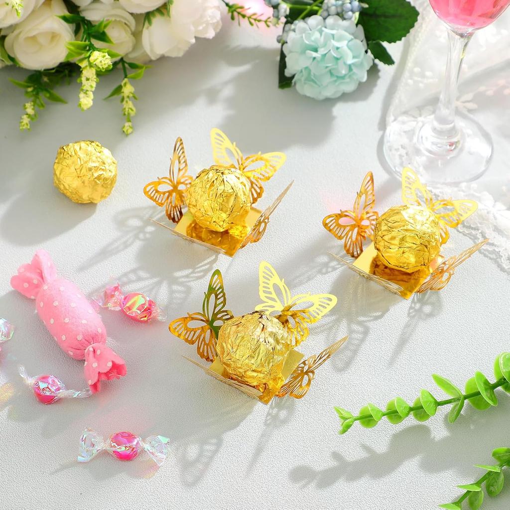 100 Pcs Gold Butterfly Truffle Wrappers Paper Cupcake Dessert Liners Candy Cupcake Tray Wrappers Mini Square Baking Cups for Chocolate Baby Shower