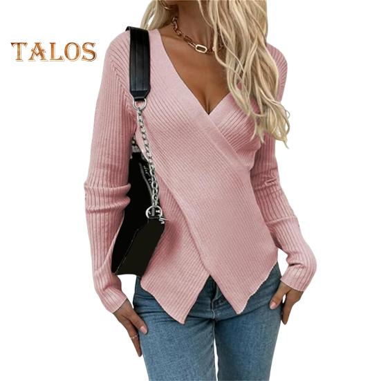 

Женский сексуальный свитер с V-образным вырезом, облегающий свитер с длинным рукавом, мягкая дышащая ткань, свитер, осенняя одежда S