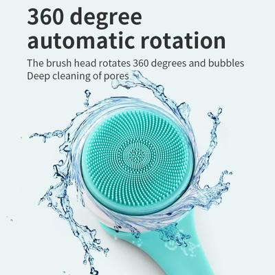Rechargeable Long Handled Silicone Electric Rotating Shower Brush,with 5 Brush Heads,used for Deep Cleaning,massage Relaxation