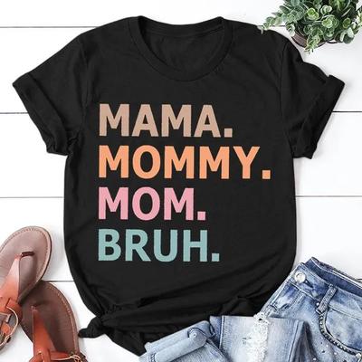 Madingi marškinėliai moterims T-shirt Motinos diena Mama Mamytė Mom Bruh Spausdinimas Trumpomis rankovėmis Laisvalaikio marškinėliai Apvalia kaklo viršutinė dalis