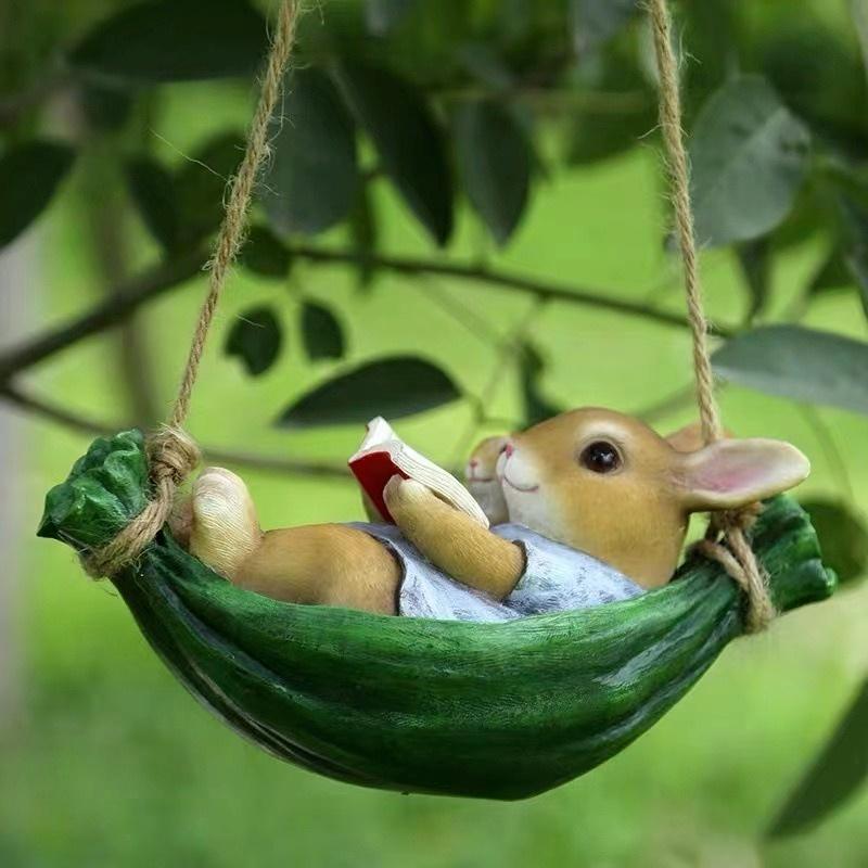 Garden Outdoor Tree Pendant Swing Rabbit Decoration Garden Cartoon Animal Crafts Decoration Decorations for Home