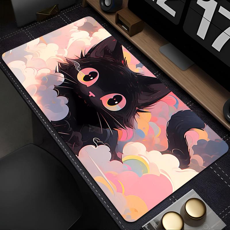 Gaming Mouse Pad Cushions Non-slip Kawaii Table Carpet Laptop Black Cat Mousepad PC Pink Clouds Gamepad Desk Gadget Mouse Mat