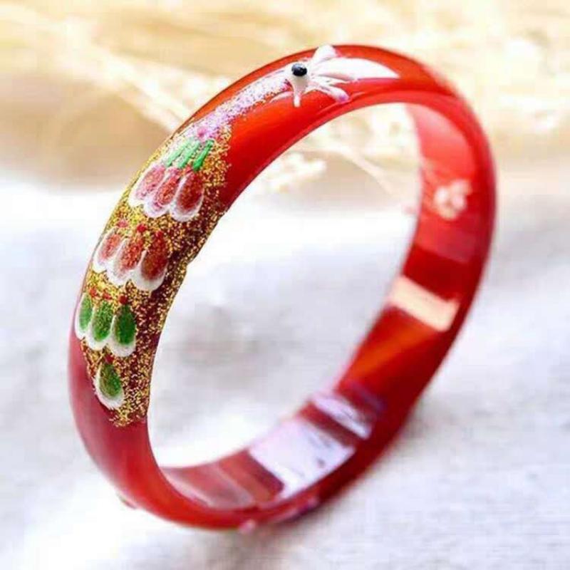 Women's Painted Carved Peacock Inlaid Bracelet, Red Jade Bracelet, High-end Bracelet