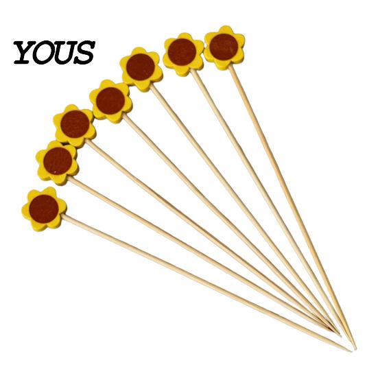 Candied Hawthorn Sticks 100PCS Disposable Fruit Stick, Flower Top Decor Bamboo Skewers, Multipurpose Daisy Sunflower Skewers Food Picks Party 100pcs жёлтый