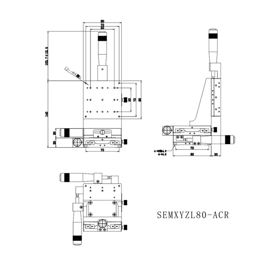 SEMXYZL80 ACR XYZ High Accuracy Lift Linear Motion Manual Stage Fine Tuning Slide Table 80*80mm