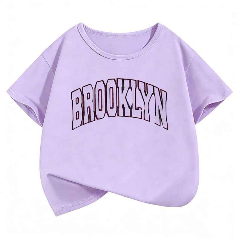 Brooklyn Letter Print Fashion Short Sleeve Boys Girls Summer Spring Casual Top
