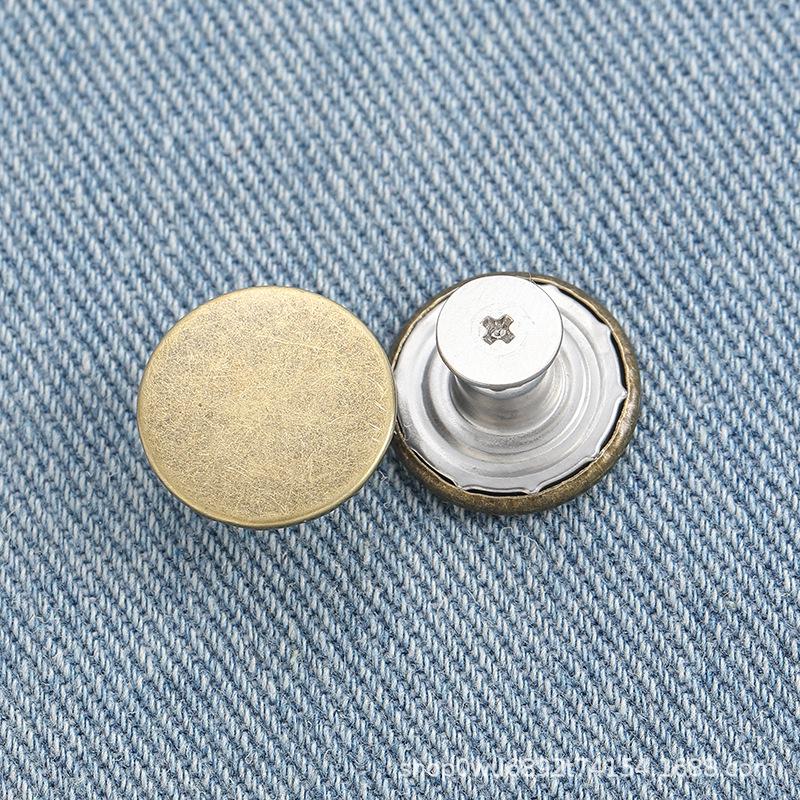 Adjustable No-Sew Detachable Metal Jeans Buttons – Flat Bottom, Nail-Free, Resizes Waistbands Effortlessly