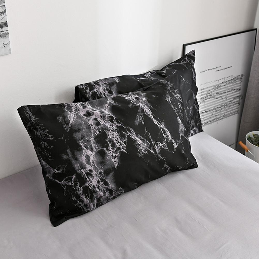 3Pcs Set Polyester Marbled Quilt Cover Pillowcase Bedding Set EU Double Size (Black)