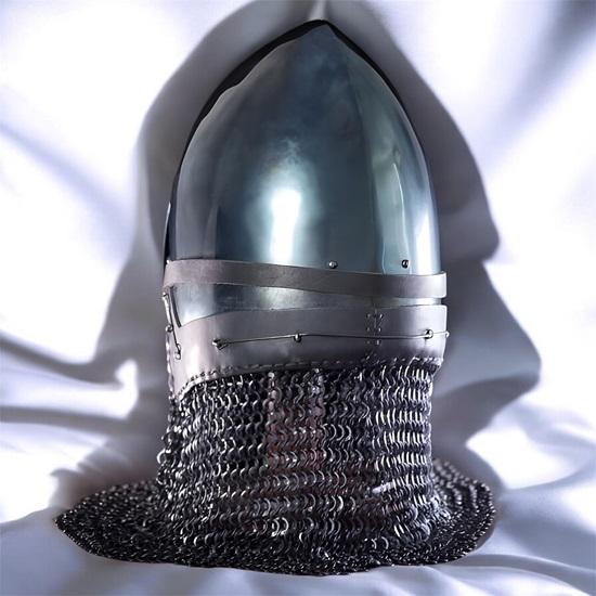 Medieval Knight Bascinet Helmet Black Silver Steel Chainmail Armor LARP Cosplay Gift