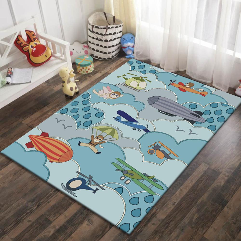Cartoon Football Carpet Living Room Area Rug Kids Play Mat Aircraft Soccer Dinosaur Boys Bedroom Rug Crystal Velvet Doormat