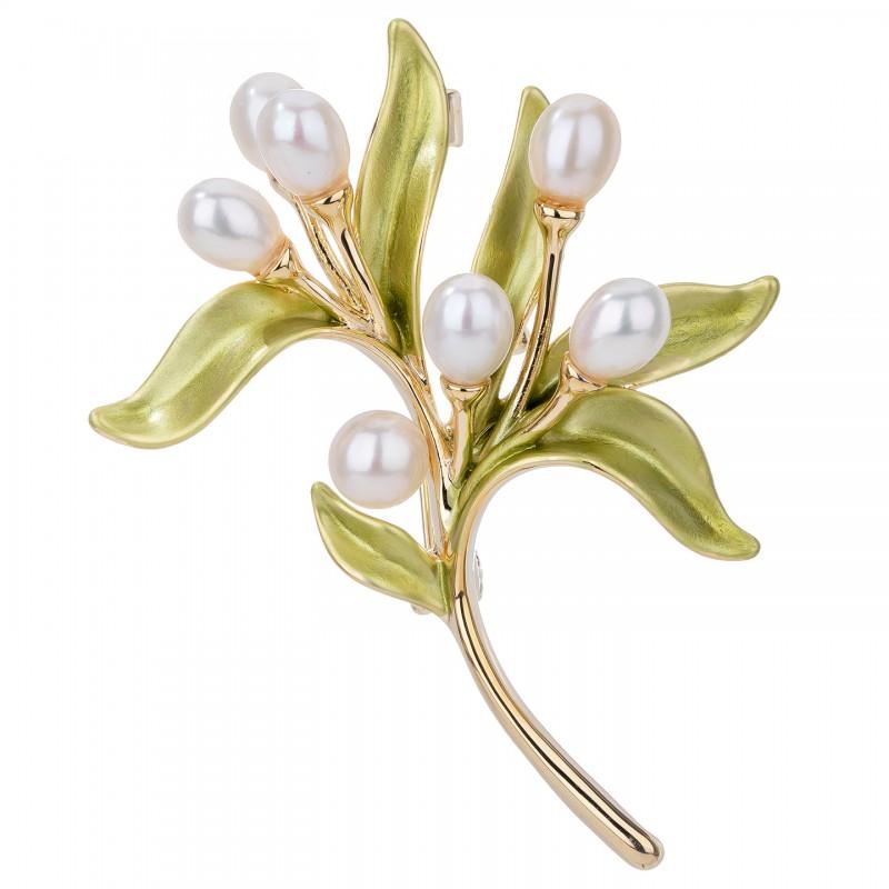 Pearl Olive Branch Brooch Pin Women High-end Fashion Accessory Clothing Decoration