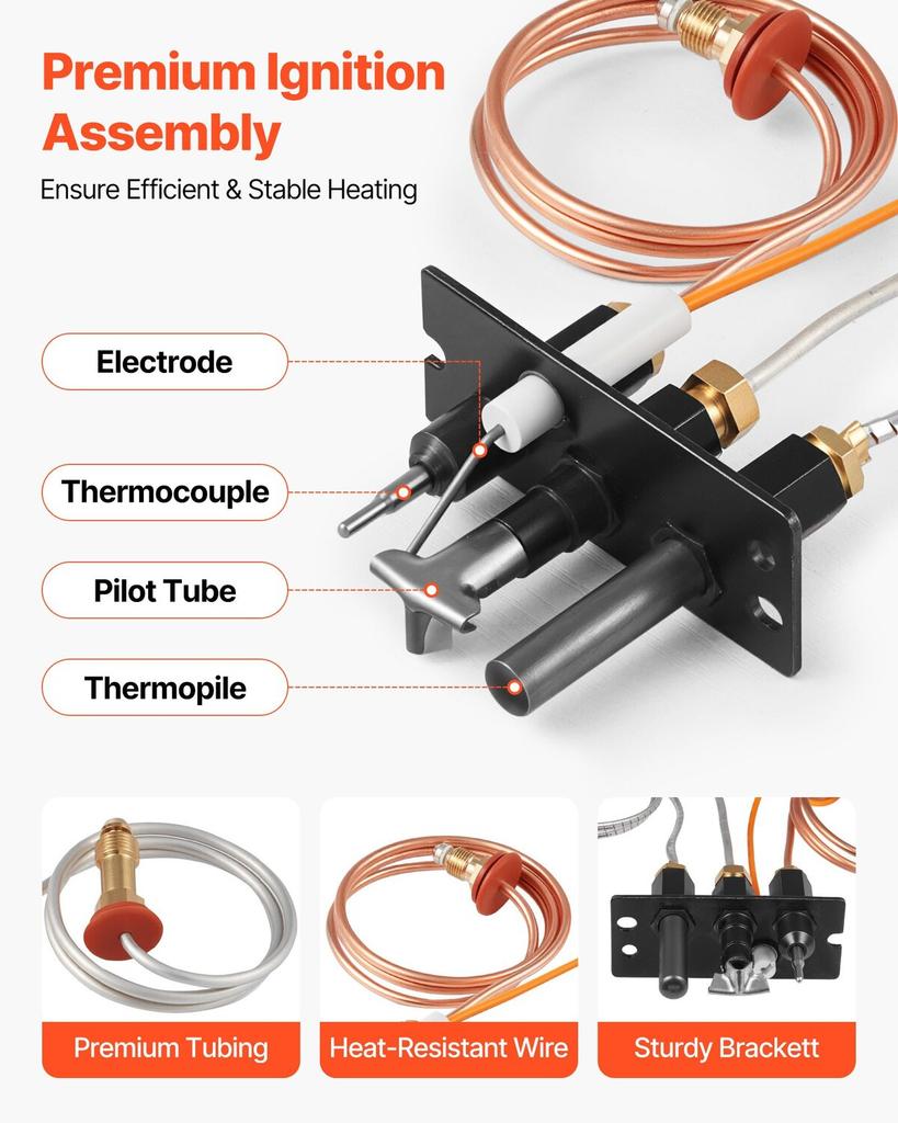 Gas Pilot Assembly, OE 485-510A,4021-736,2103-010 Fireplace Gas Pilot Assembly Kit, Natural Gas Ignition Replacement, Compatible with Quadra-Fire,