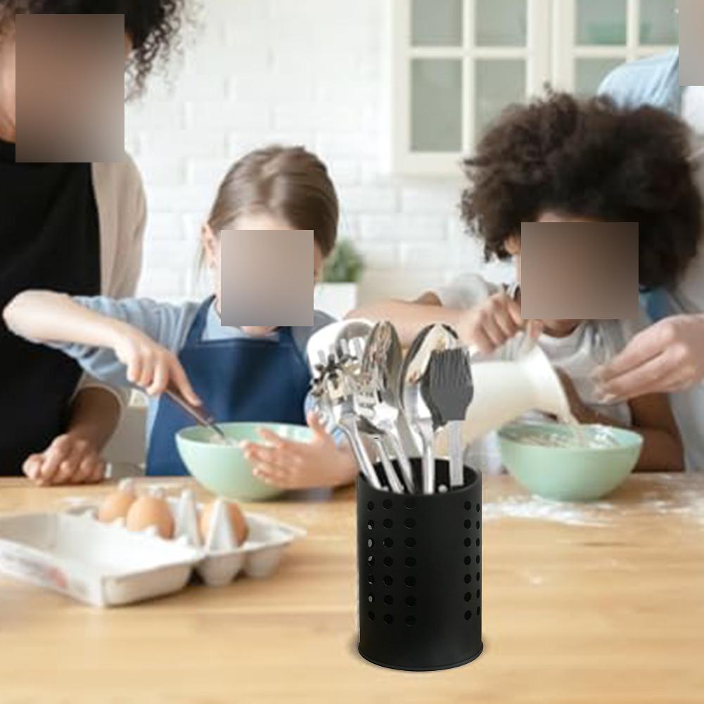 Space Saving Stainless Steel Kitchen Utensil Holder with Drain Hole Feature