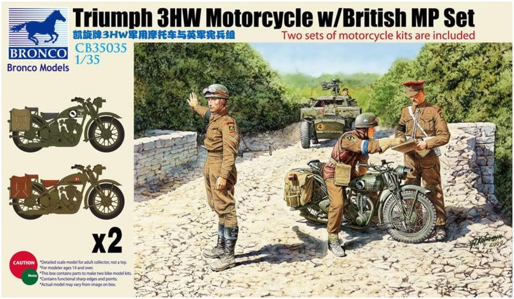 Bronco Model British Triumph Motorcycle 3HW Set of 3 British Soldiers and 2 Plastic Model CB35035 1/35 Type, Bikes,