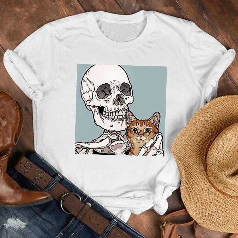 Women Lady Printed Cartoon 90S Horror Sleep Fashion Shirt Clothes Tshirt Female Print T Tee