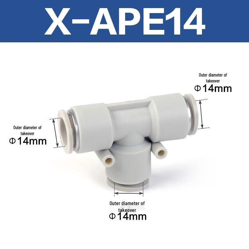 Yadake T-type Reducing Tee Pneumatic Quick Fitting, Push-in, X-APEG, Sizes: 12-10-8-6-4mm.