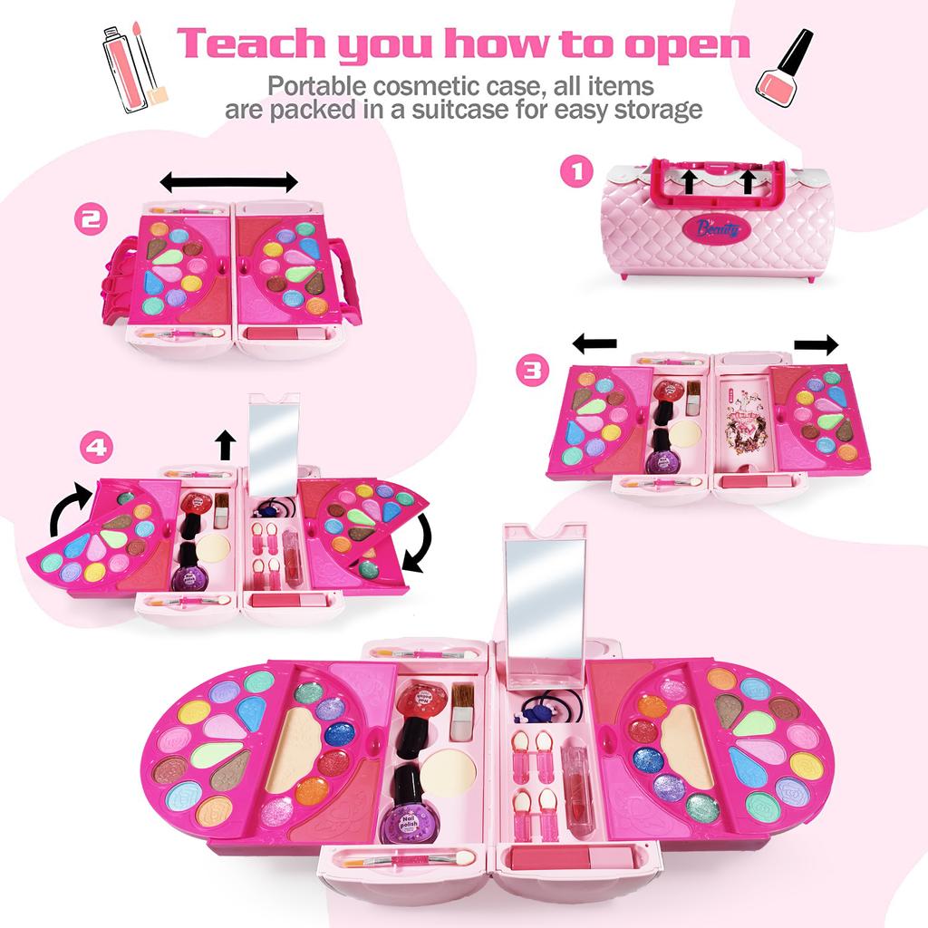 Kids Makeup Kit For Girls, 60 Pcs Little Girls Princess Toys Real Washable Pretend Play Cosmetic Beauty Makeup Set, Non-Toxic