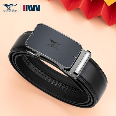 Ceinture en cuir polyvalente pour homme Seven Wolves avec boucle automatique - Idéale pour une tenue d'affaires ou décontractée