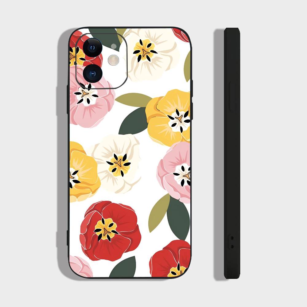 Art Flower For IPhone 15 16 14 Plus 13 12 11 17 Pro Max 17 Air Black Soft Phone Cover