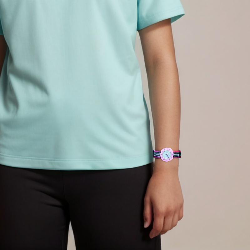 SWATCH Flik Flak series quartz movement 30 meters waterproof depth children's Swiss watch 34.75mm blue dial plastic case fabric strap ZFPSP071