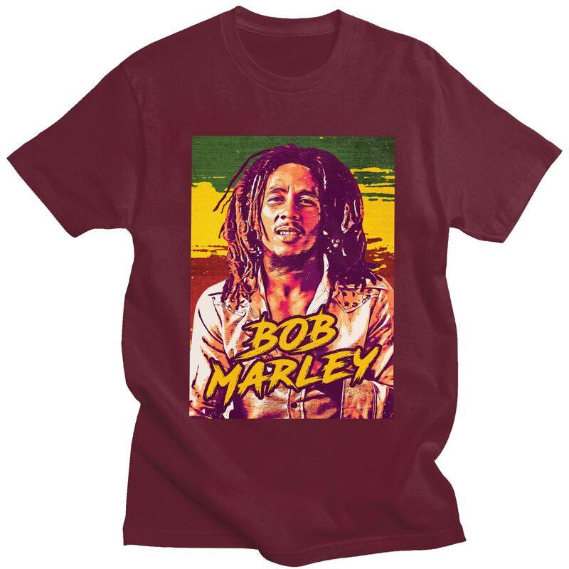 Custom Trendy Jamaica Reggae Rock Bob Marley T Shirt Unisex Short Sleeves 100% Cotton T-shirt Leisure Tee Tops Streetwear Tshirt