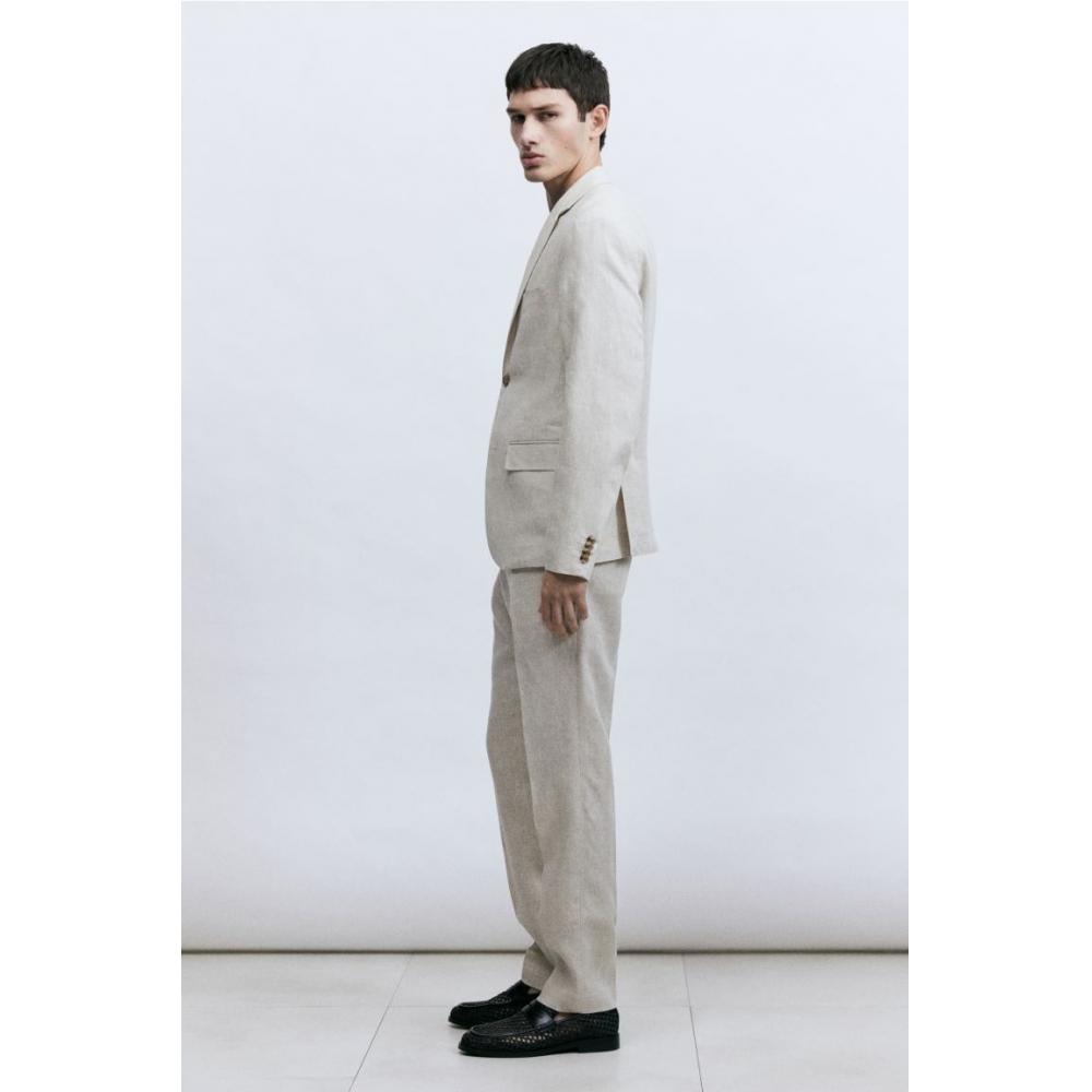 H M Linen Suit Pants sliM Fit ligHt Beige