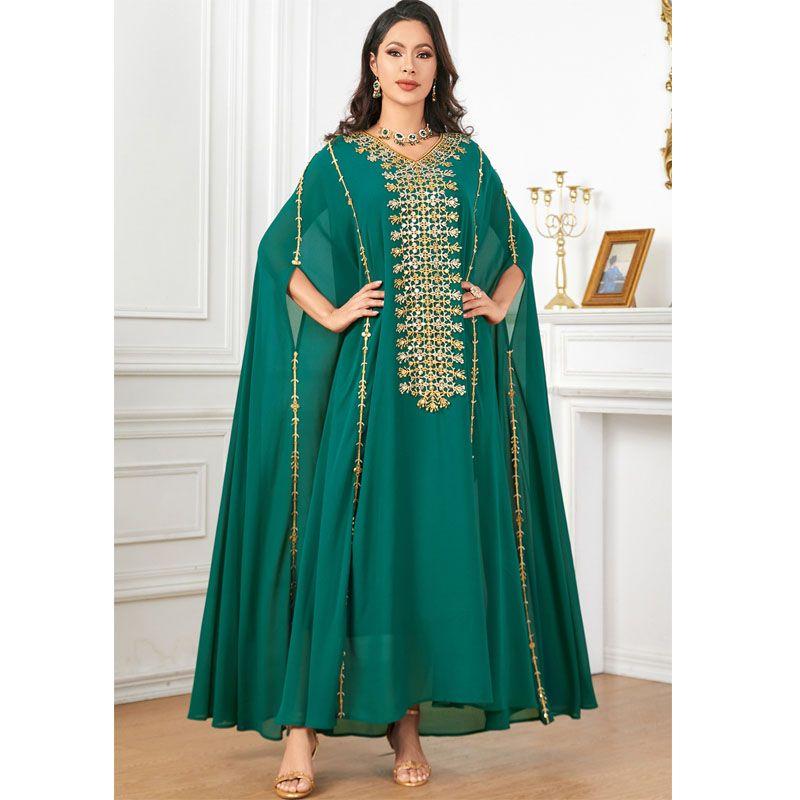 2025 Middle East Cross-Border Dubai Robe European and American Batwing Sleeve Plus size Heavy Industry Embroidery Fashion Dress Dress