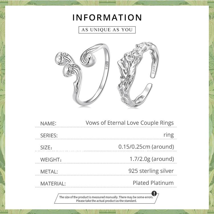 BAMOER 925 Sterling Silver Vows of Eternal Love Couple Waves Rings for Women Fine Jewelry Wedding Gift