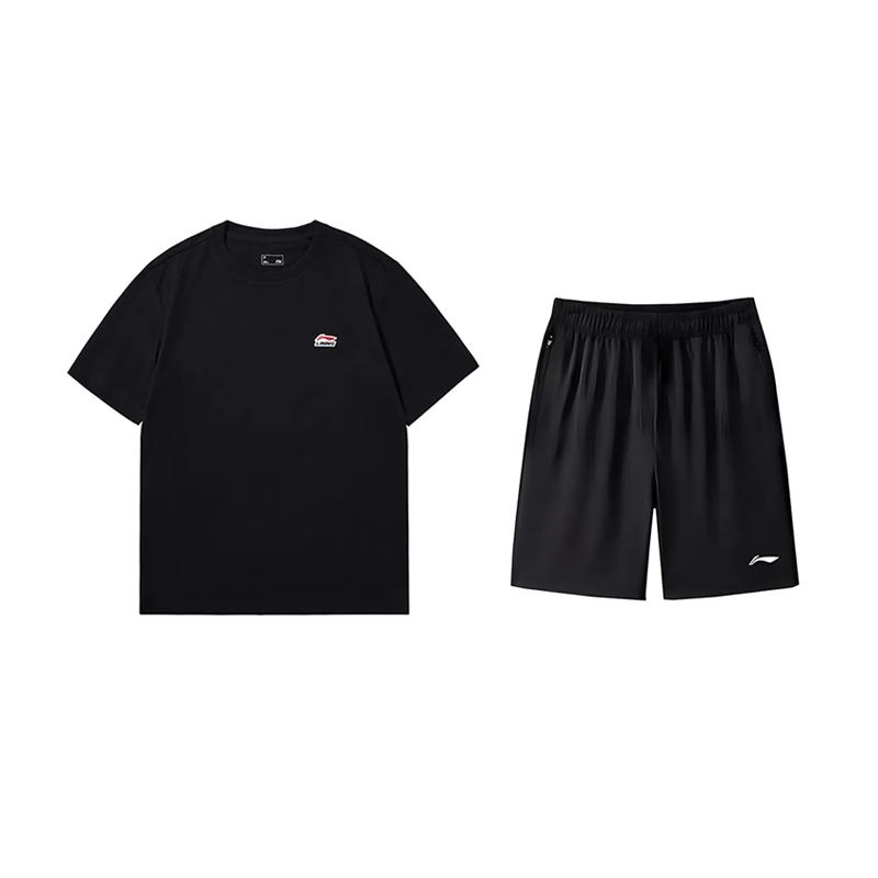 

Li-Ning Minimalist Solid Color Fashion Versatile Breathable Round Neck Pullover Short Sleeve T-Shirt Casual Sports Set Unisex Tops AHSU801-2+AKSV843-1 L