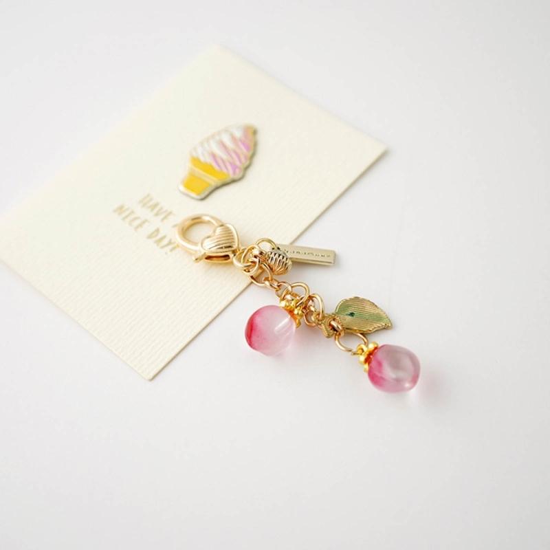 Mobile Phone Lanyard Cute Peach Fruit Phone Charm Couple Keychain Bell Orchids Flower Keyring for Keys Hangings Charm