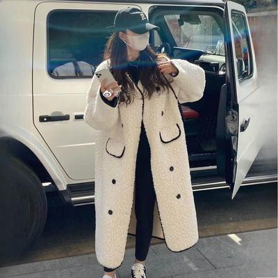 Herbst Winter Damen Shearling Koreanischer Stil Langlänge High-End Britischer Stil Lässiger Wollmantel Strickjacke
