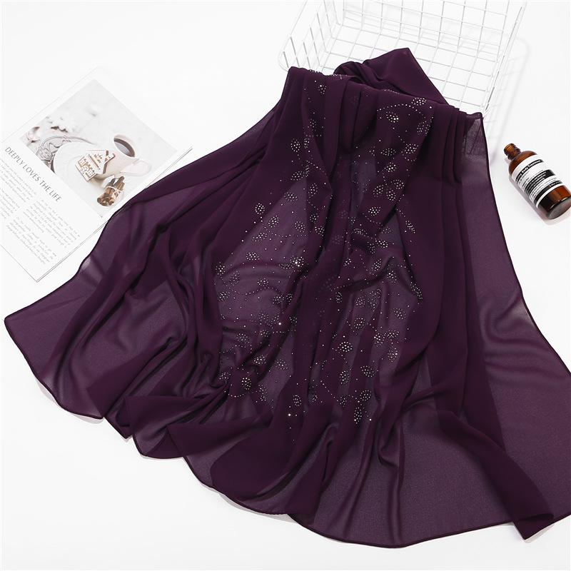 Women Chiffon Scarf Hijabs For Women Leaf Diamond Crystal Scarf Hijab Shawls Wraps Muslim Fashion Hijab Scarf Ramadan Shawl