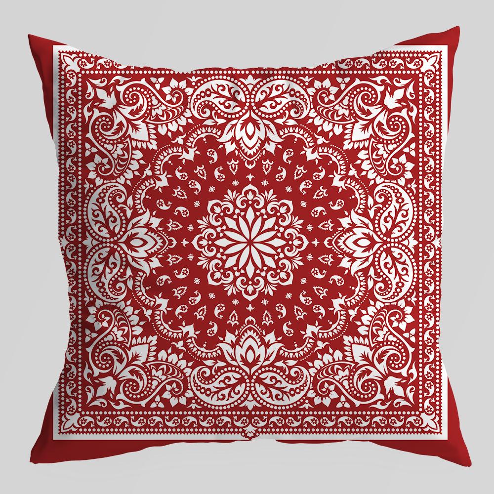 

Chinese Style Red Geometric Print Cushion Cover, Retro, Elegant, American Style Pillow Cover, Bedside Sofa Backrest, Festive Cushion Cover 45 * 45Cm without pillow core