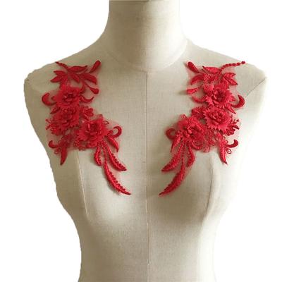 Robe de Mariée Paire Fleur Multicolore Col Broderie Tridimensionnelle Décoration Dentelle Ajourée Coudre Accessoires Vêtements