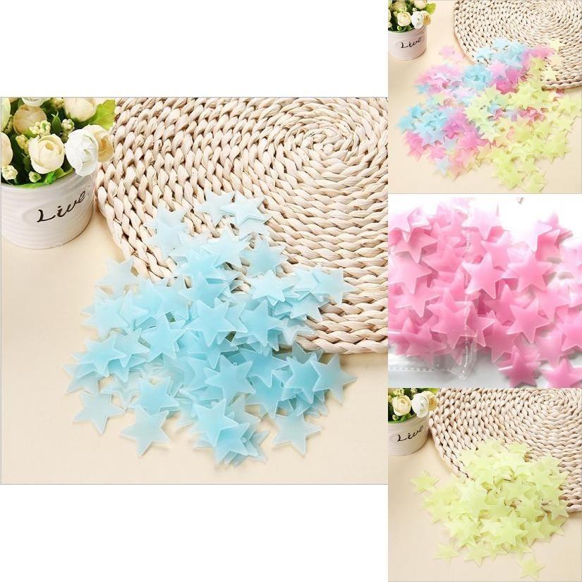 100pcsbag Stickers Wall Decal Glow In The Dark Baby Kids Bedroom Home Stars Color Decor
