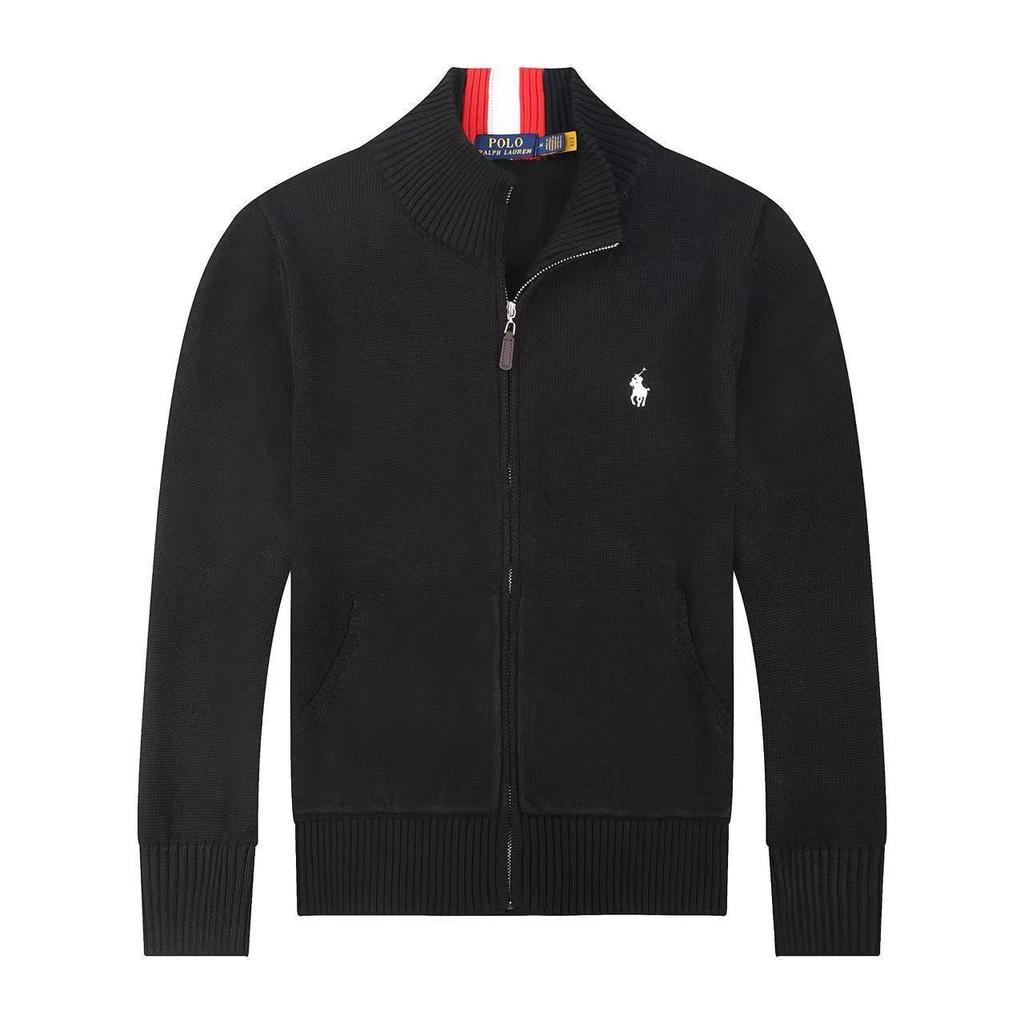 Men's Slim Fit Stand Collar Cardigan Sweater with Small Horse Logo - Spring & Autumn Long Sleeve Knitwear