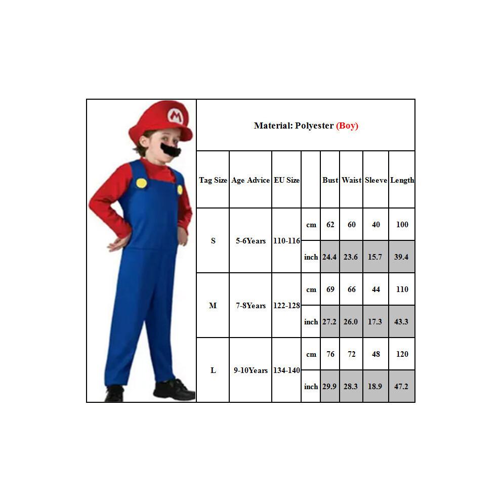 Kinder Super Mario Kostüm Verkleidung Hut Outfits Set Party Jungen Cosplay