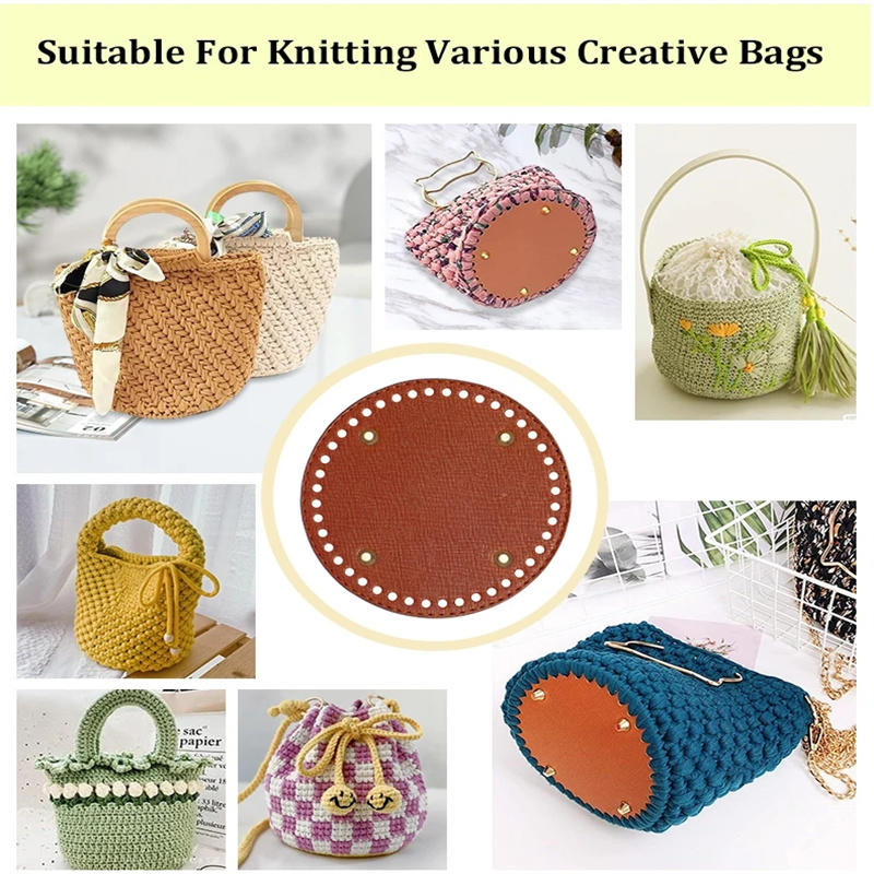 1-5Pcs Handmade Round/Oval Bottom PU Leather For Knitted Bag Wear-Resistant Accessories Bottom With Holes DIY Crochet Bag Bottom