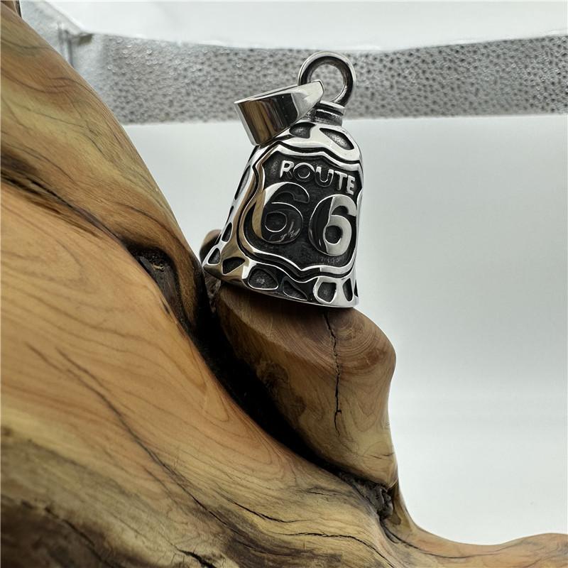 Route 66 Bell Necklace 316L Stainless Steel Jewelry Punk Biker Polishing Pendant