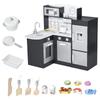 Wooden Toy Kitchen for Children with 14 Accessories, Oven, Sink, Fridge and Microwave, Ages 3+ Years, 86x64x84.5cm, Silver and Brown