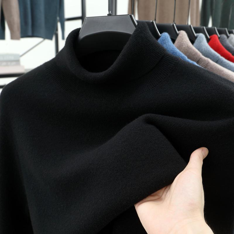 Men's 100% Pure Wool High Neck Loose Sweater - Warm, Thick Autumn/Winter Base Layer 