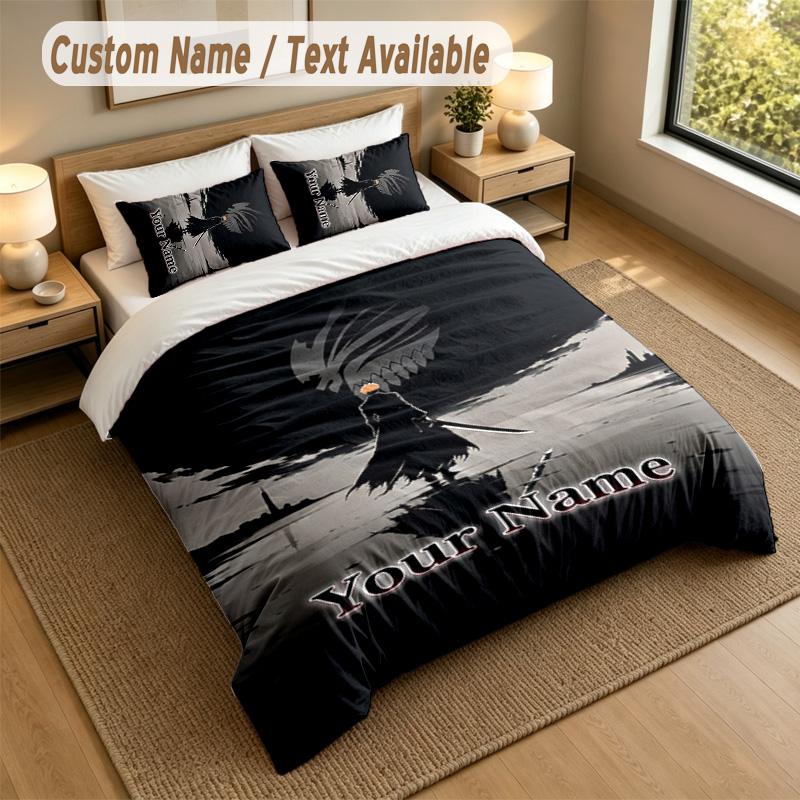 3Pcs Bedding Set Custom Name Text, 1 Sheet 2 Pillowcases Home Bed DecorBleach Anime