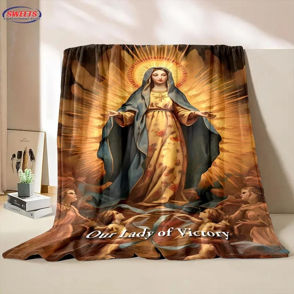 

6 Size Merciful Virgin Mary Flannel Art Blanket, Home Sofa Office Nap Blanket for Four Seasons, Machine Washable Flannel Blanket 30x40in