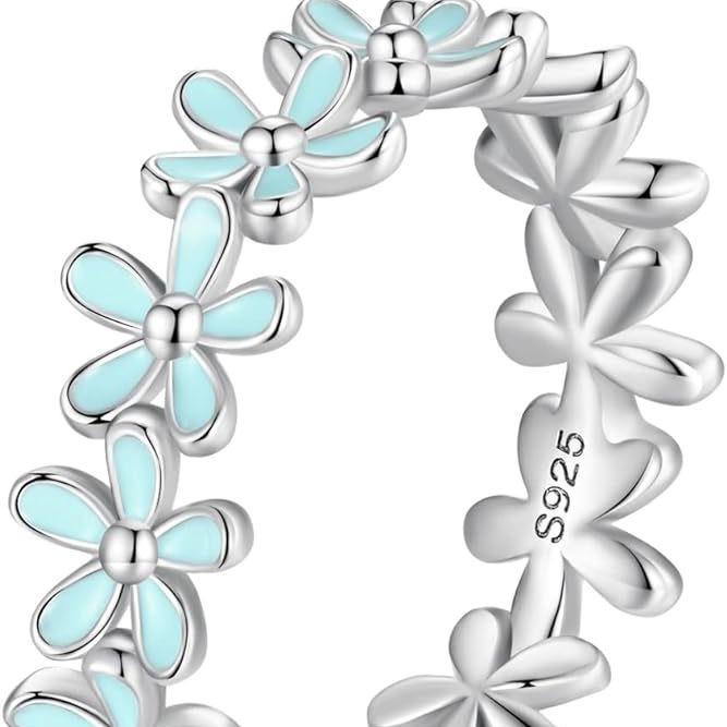 S925 Sterling Silver Ring Women's, Small Blue Flower Premium Flower Ring Jewelry