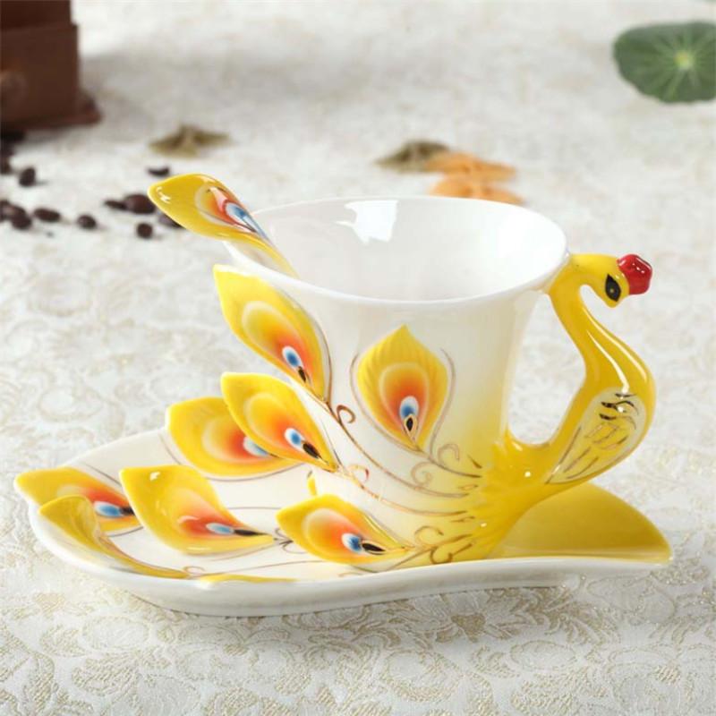200ML porcelana kostna 3D kolor emalia zwierząt filiżanka kawy ze spodkiem i łyżką ceramiczne popołudniowe filiżanki Drinwkare