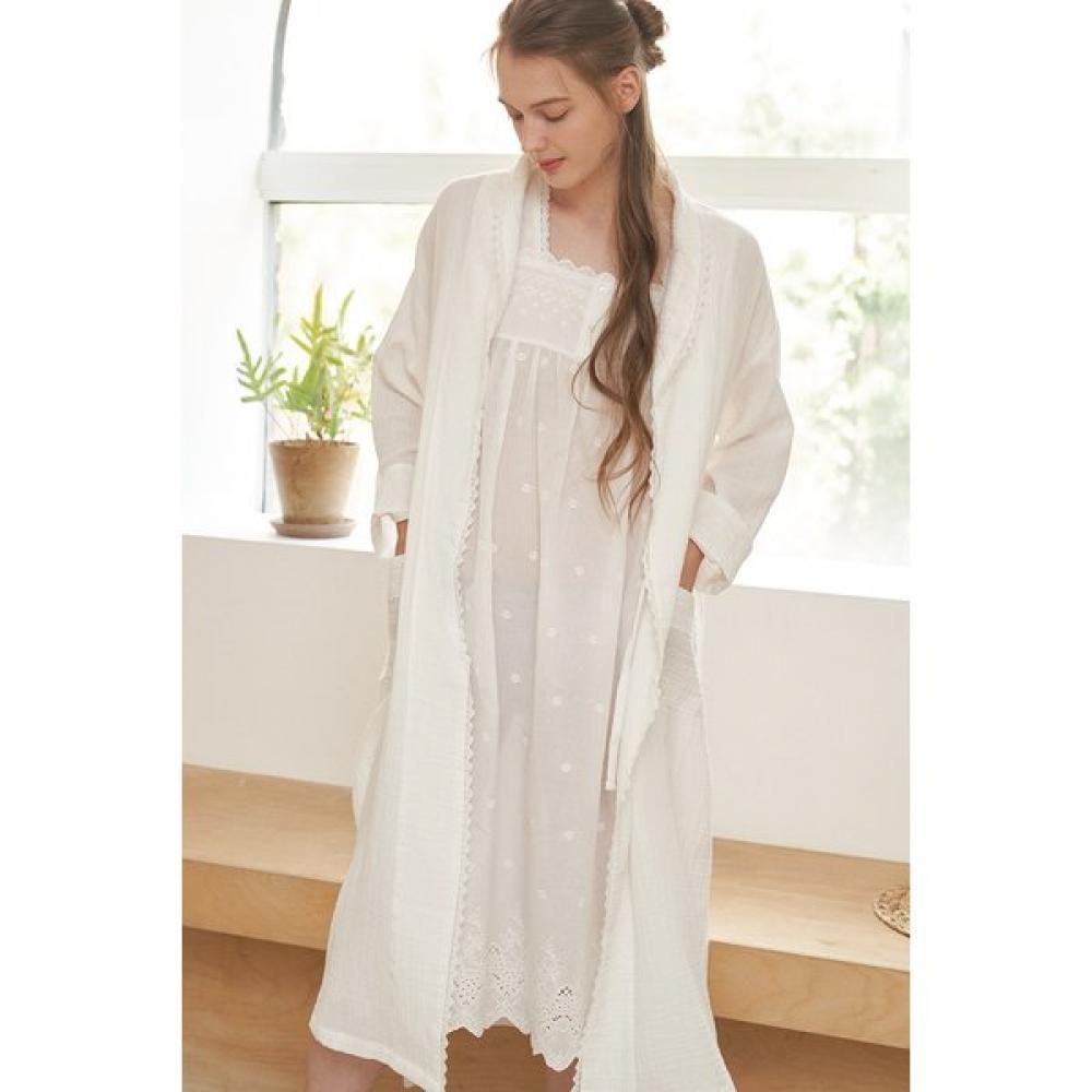 Белый загородный пижамный халат Gohunabi Single option