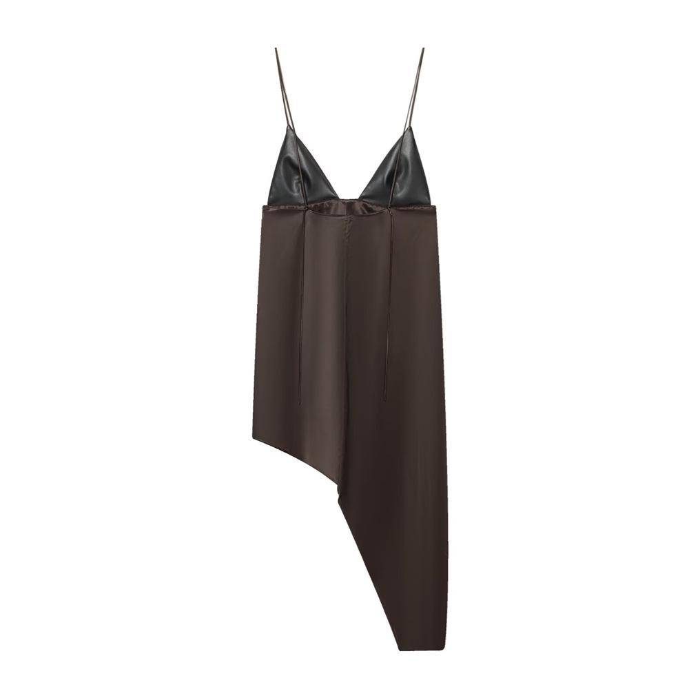 

Winter 2025 Women s Strappy Patchwork Asymmetrical Top Medium темно-коричневого кольору