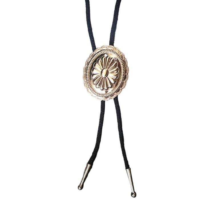 Western Cowboy Vintage Metal Flower Bolo Tie Adjustable Braided Rope Necktie Feathered Pendant Charm Jewelry Necklace