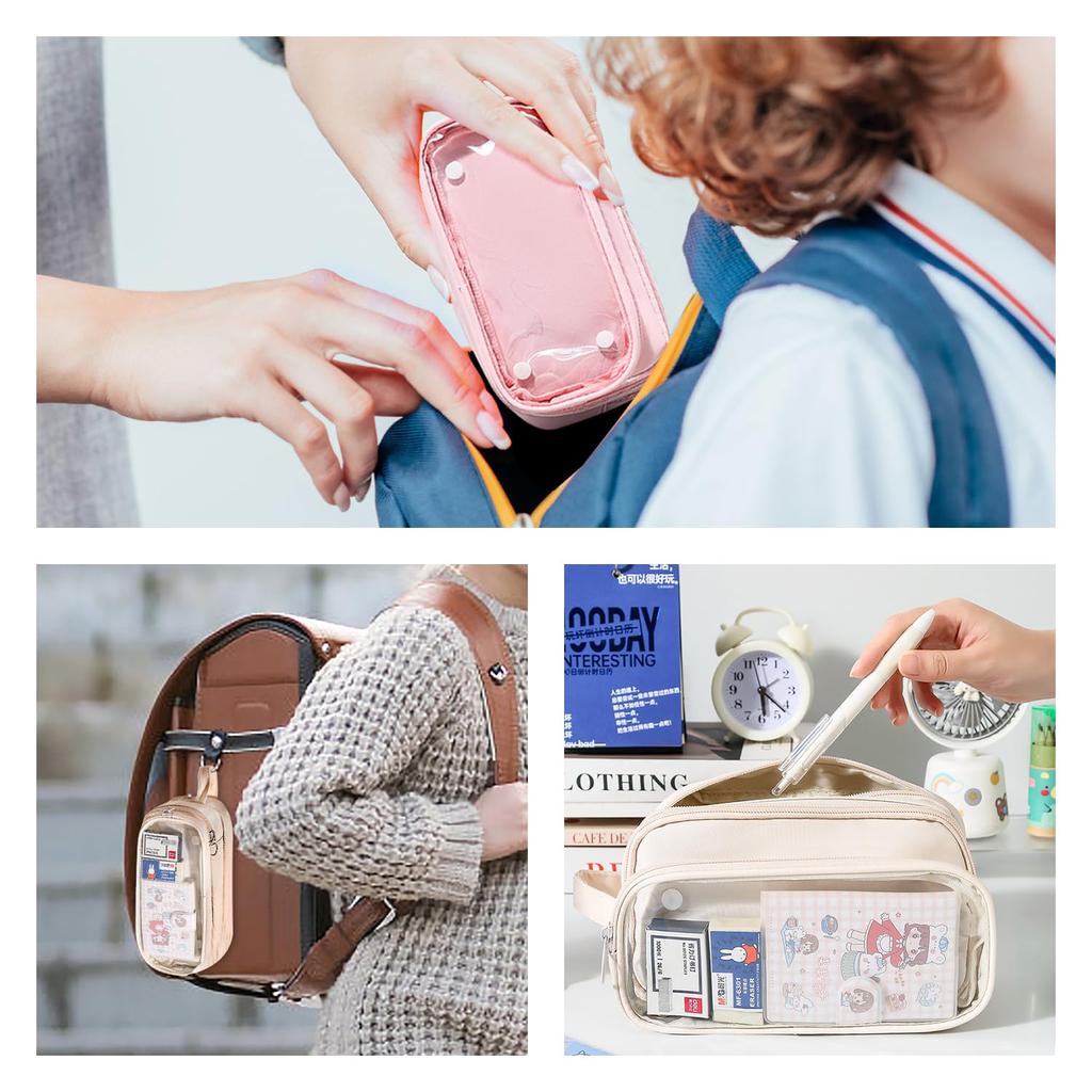 Transparent Pencil Case with Large Removable Mesh Pouch for Storage Bag for Desktop Storage Small Item Cute Handle, Capacity, Dividers, Stationery,
