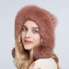 Winter Real Mink Fur Hat for Women Fox Fur Pompom Ear Protect Caps Warm Lined Knitted Fur Beanie Hat With Custom Logo